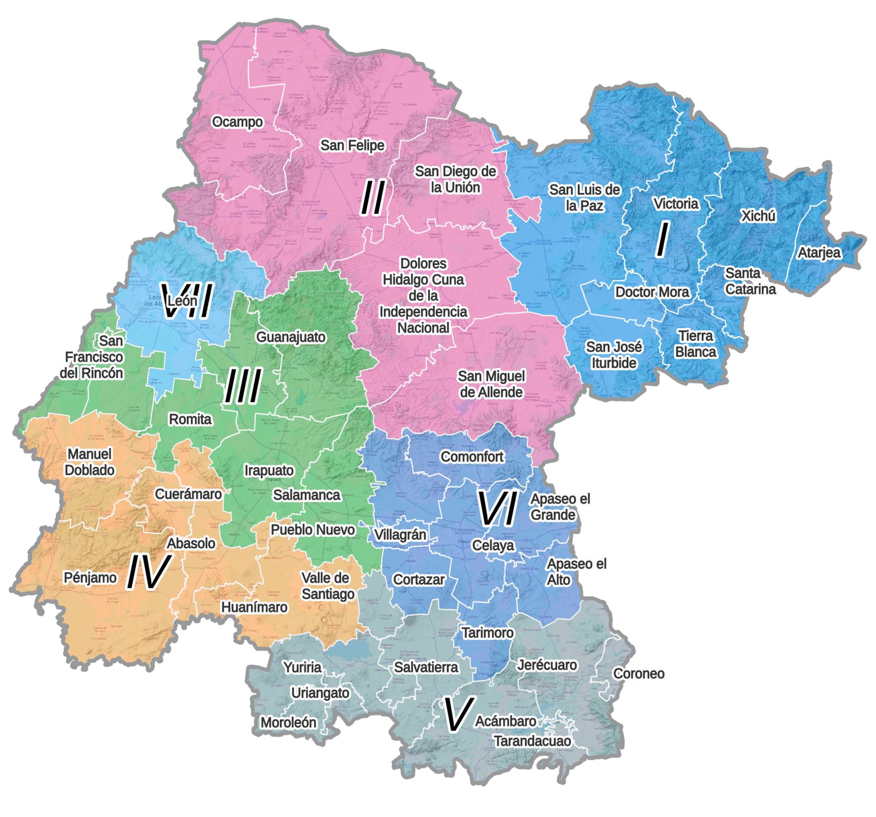 Mapa del estado de Guanajuato